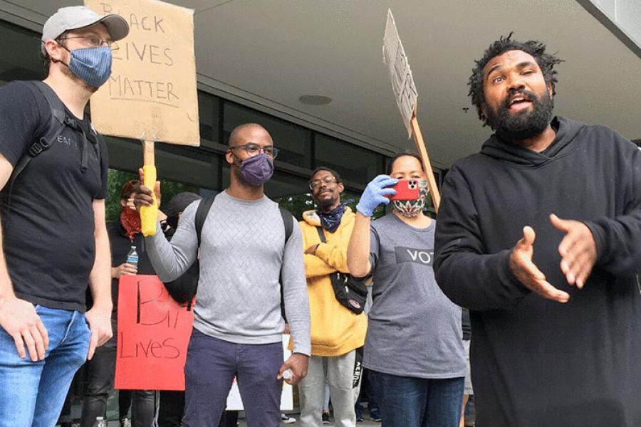 Demarre McGill attends a Black Lives Matter protest 