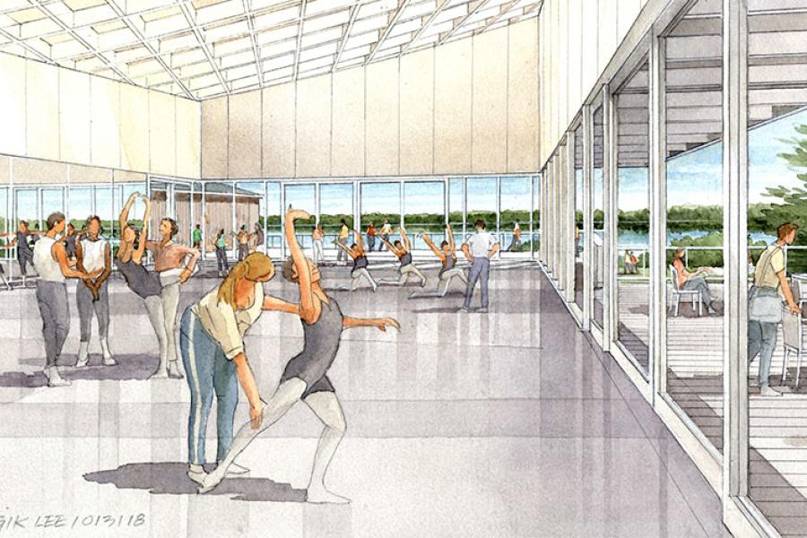 An architect's rendering of the Dance Center
